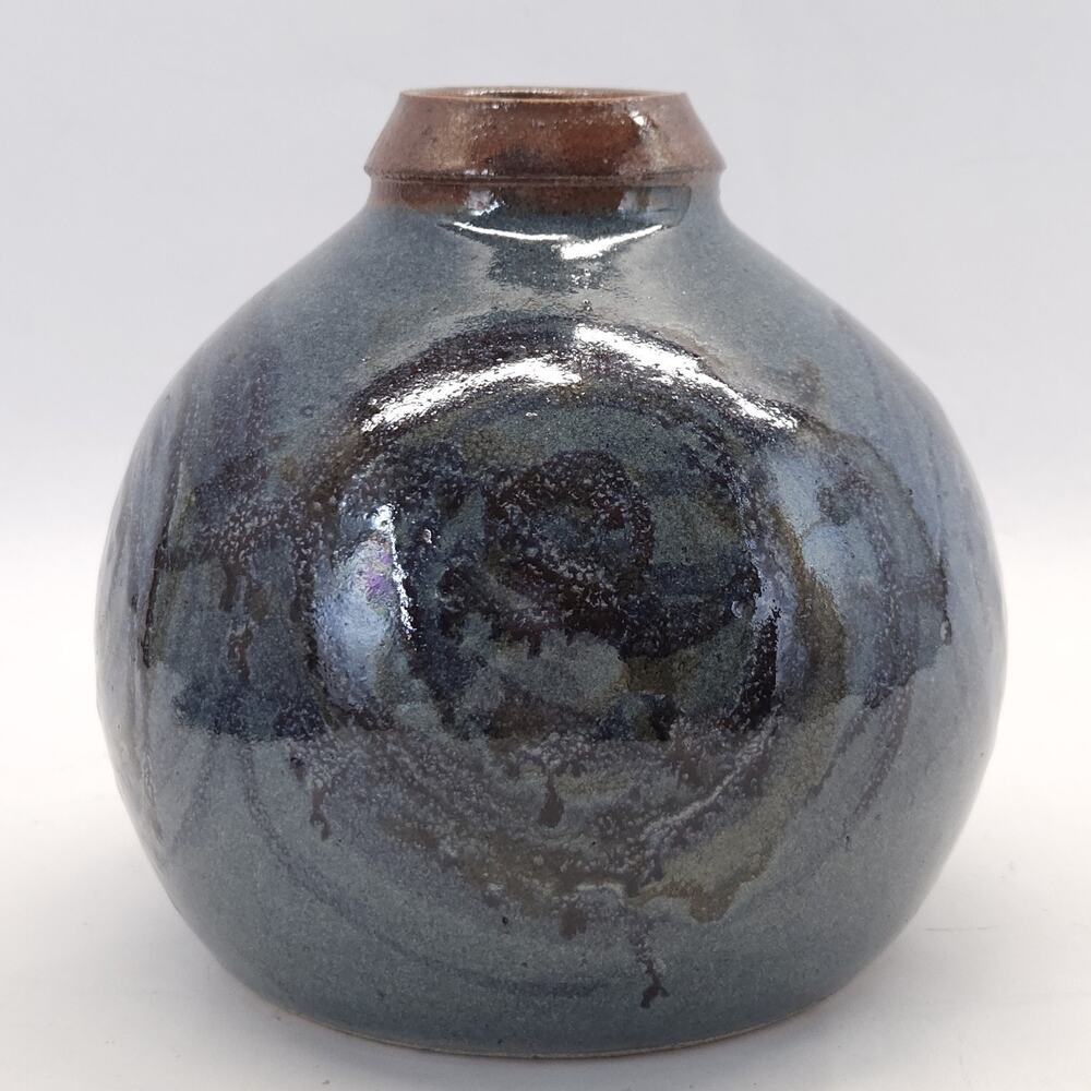 Studio Pottery‎ Vase Blue Drip Glaze Handthrown Artisan Japandi MCM Signed 7.5"